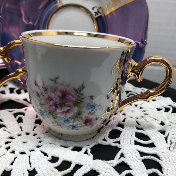 Rare Slovakia Delores MZ Bohemia Porcelaine Violet Lustreware Gold Teacup Set - Picture 2 of 15